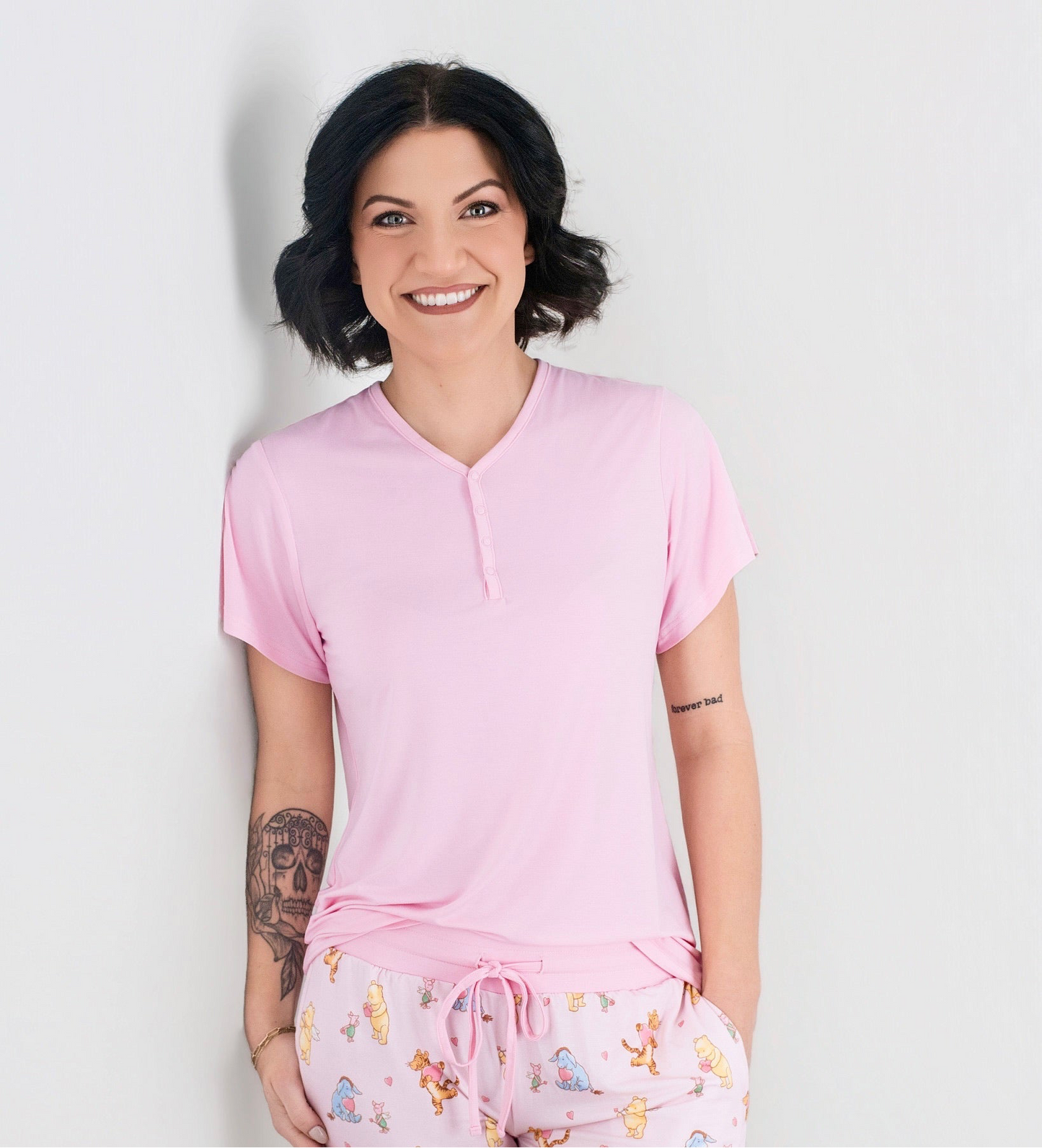 Love Bear Pink Women's Short Sleeve Pajama Top