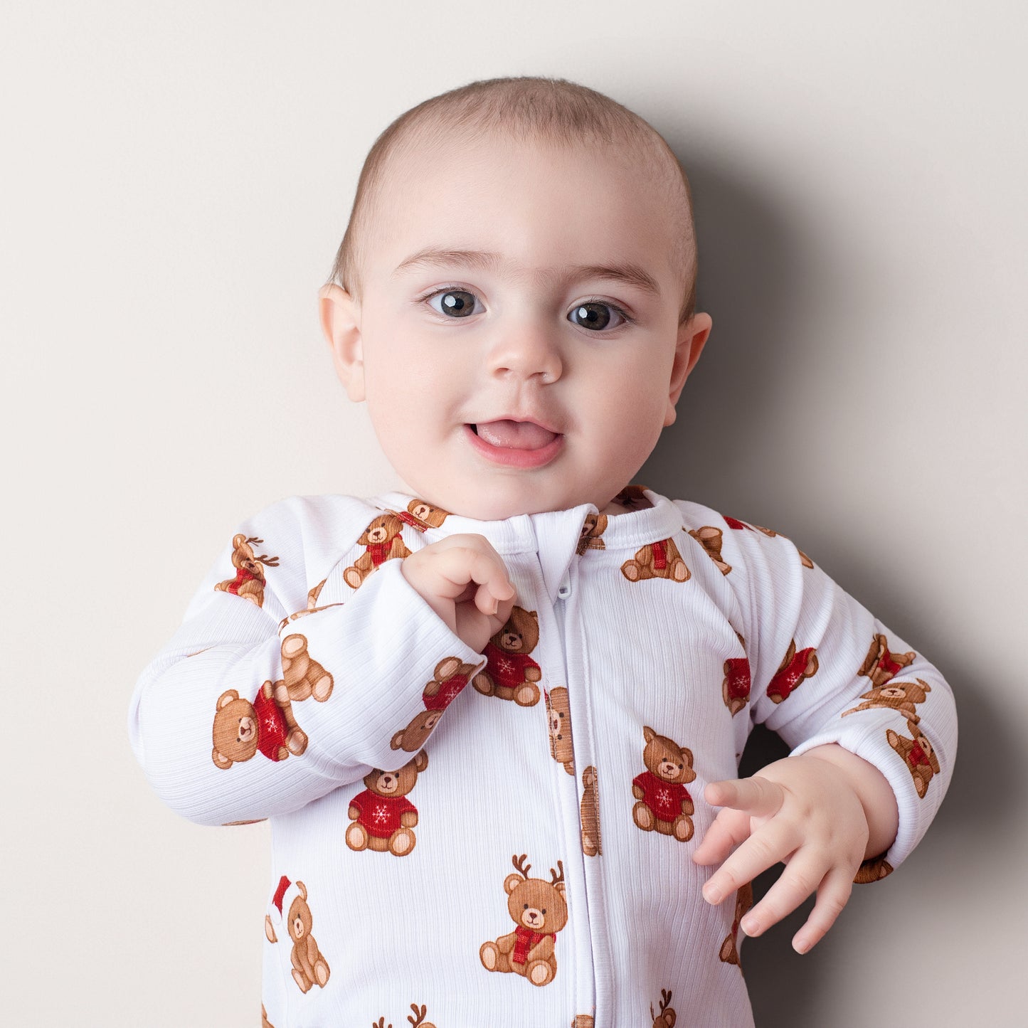 Christmas Bears Ribbed Zip Romper