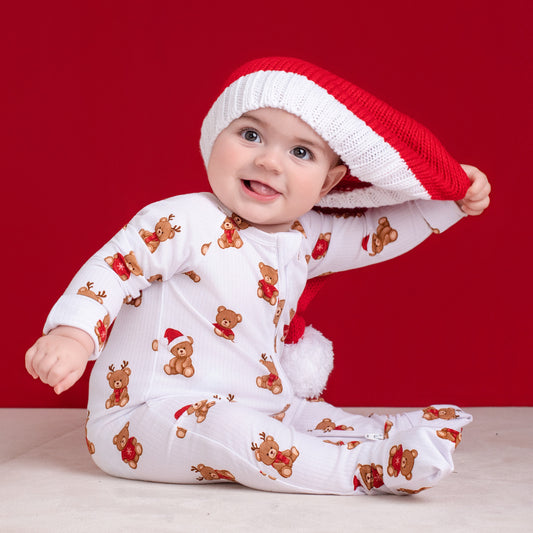 Christmas Bears Ribbed Zip Romper
