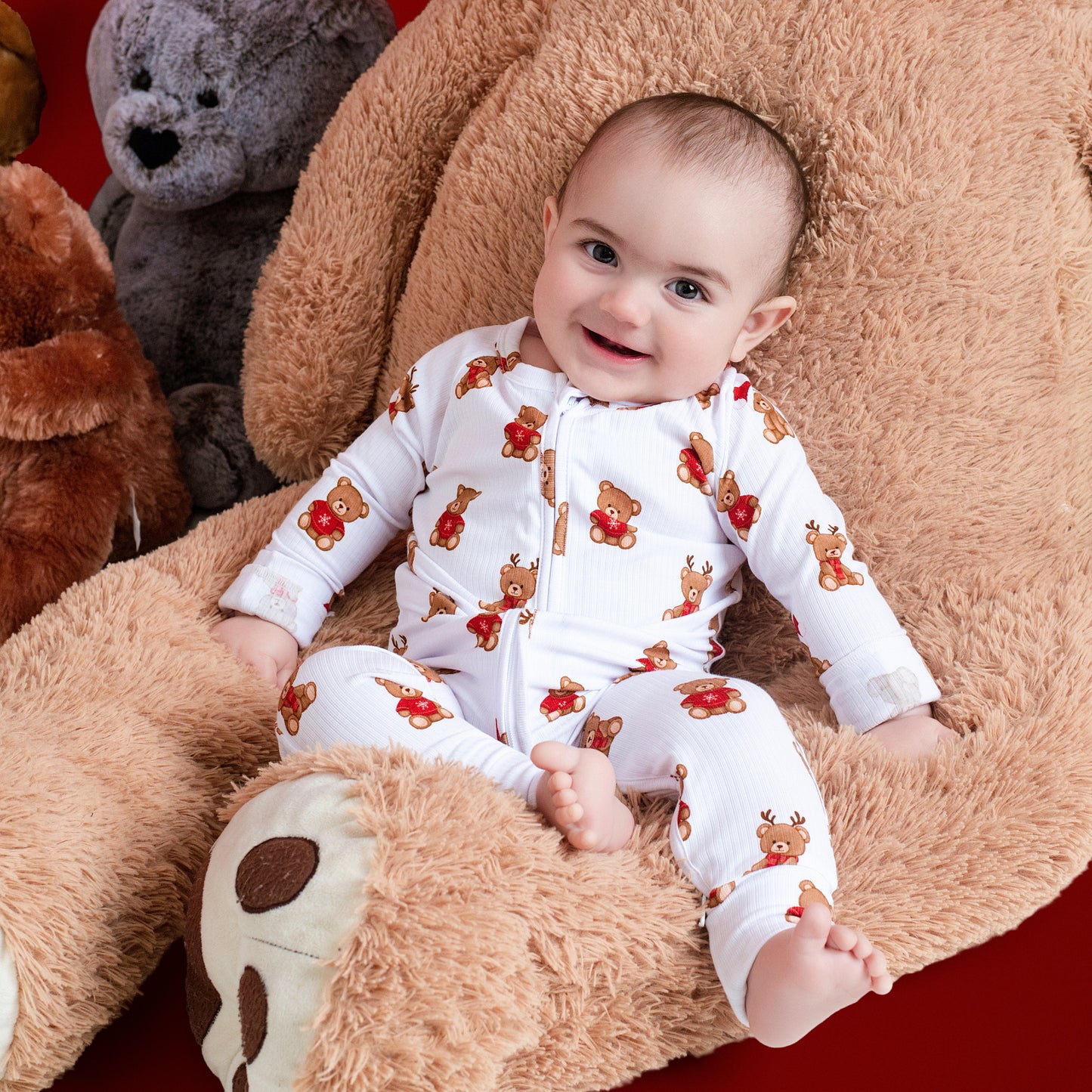 Christmas Bears Ribbed Zip Romper