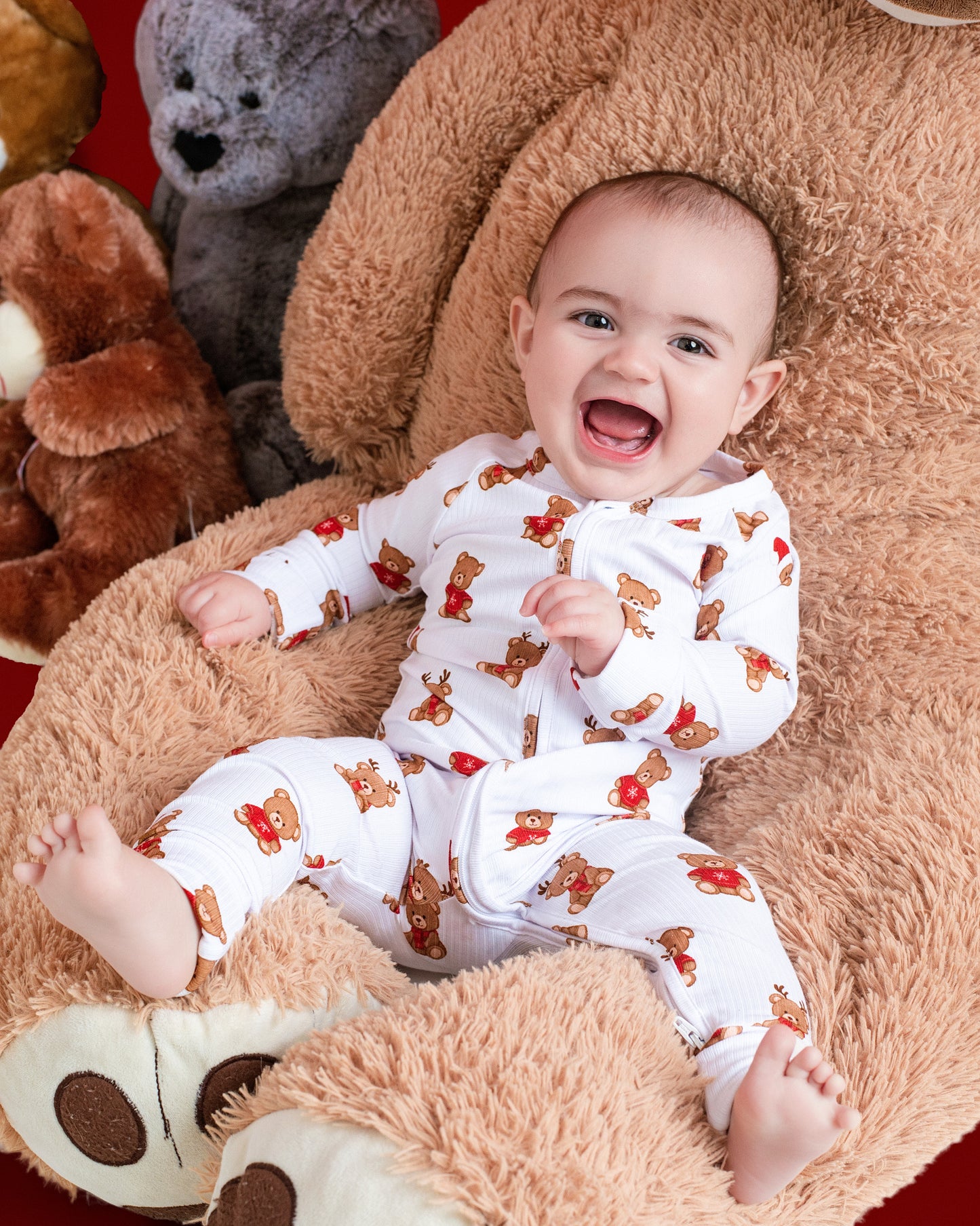 Christmas Bears Ribbed Zip Romper