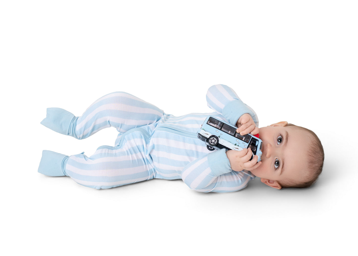 Cotton Candy Blue Stripe Zip Romper