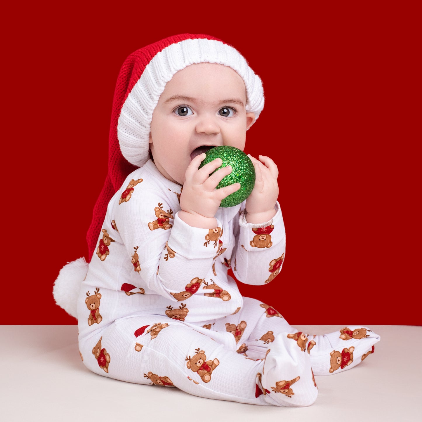 Christmas Bears Ribbed Zip Romper
