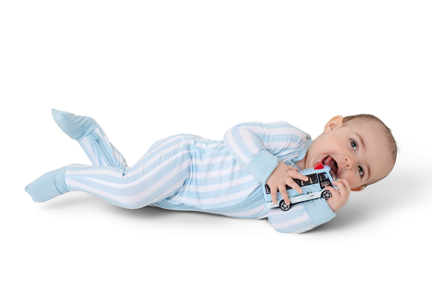 Cotton Candy Blue Stripe Zip Romper