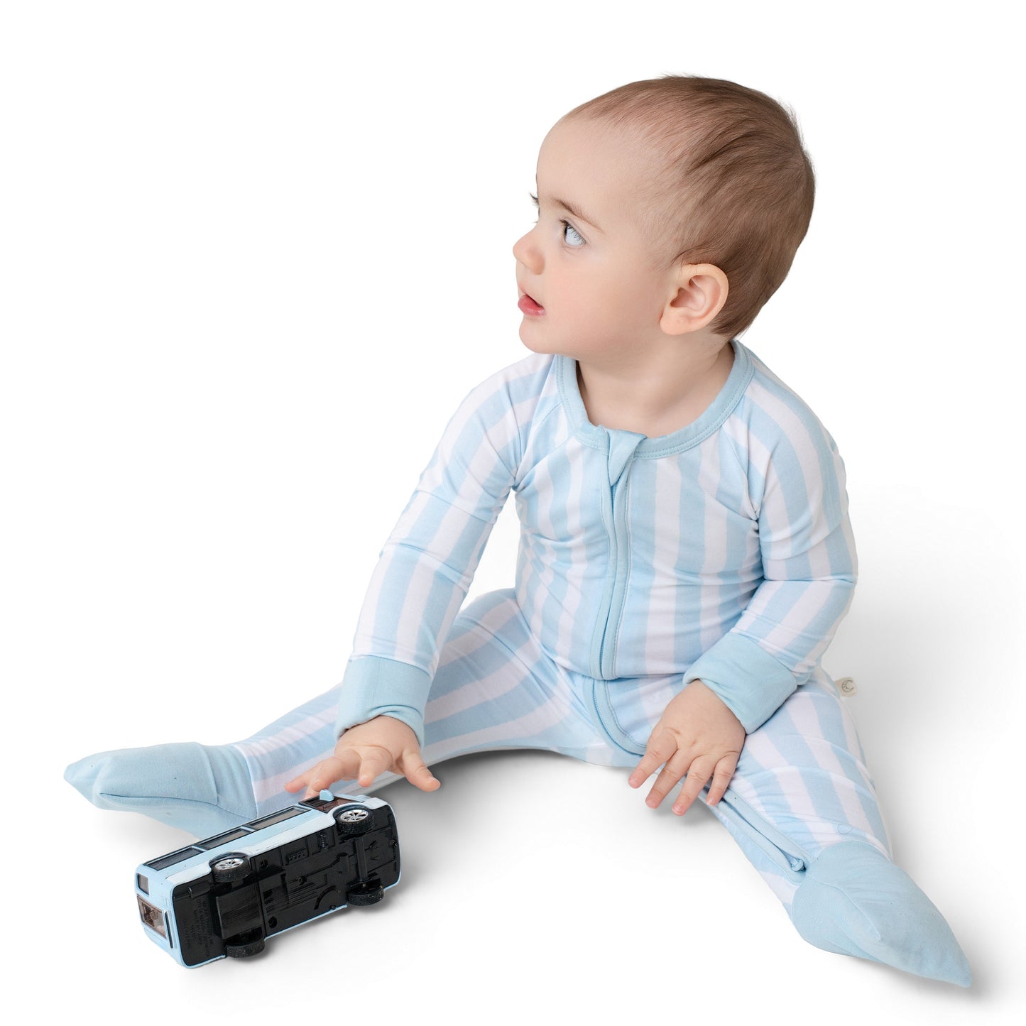 Cotton Candy Blue Stripe Zip Romper