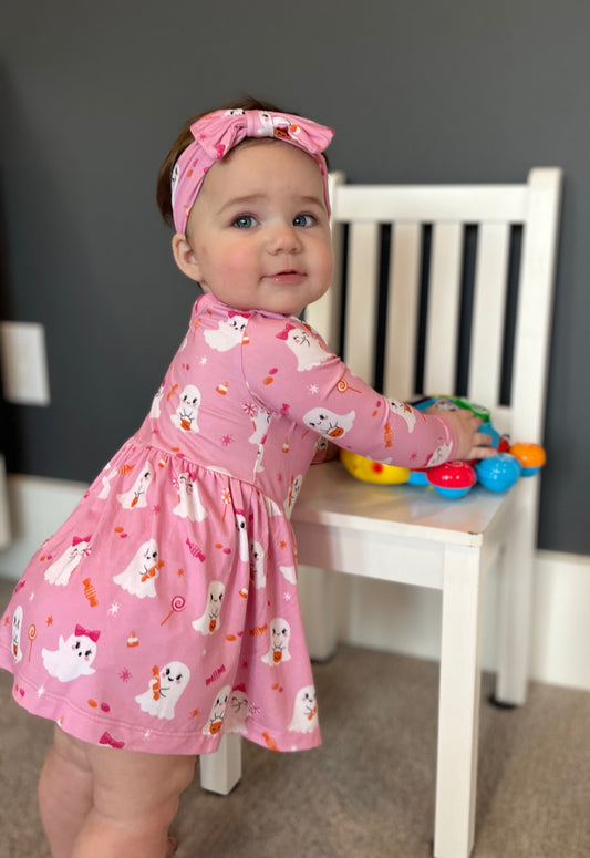 Spooky & Sweet Pink Twirl Dress with Bodysuit