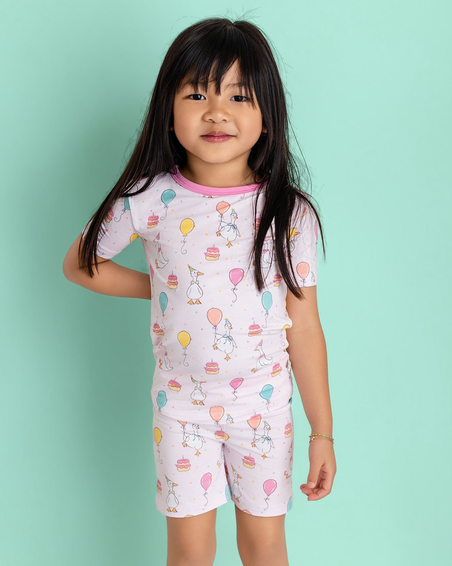 Party Geese Pink Two-Piece Short Sleeve & Shorts Set