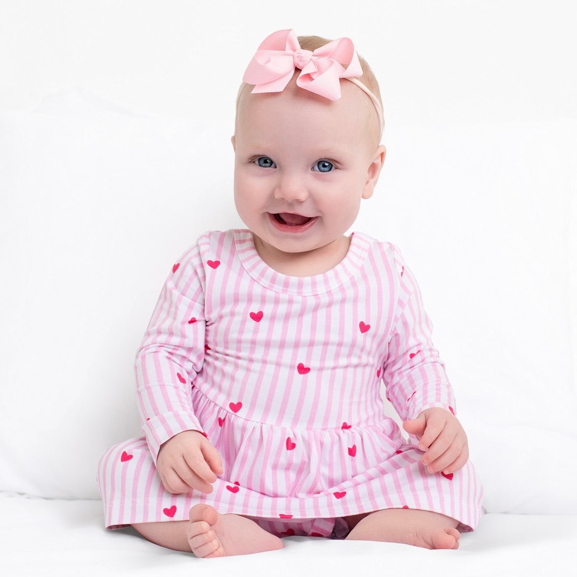 Tiny Heart Pink Twirl Dress with bodysuit