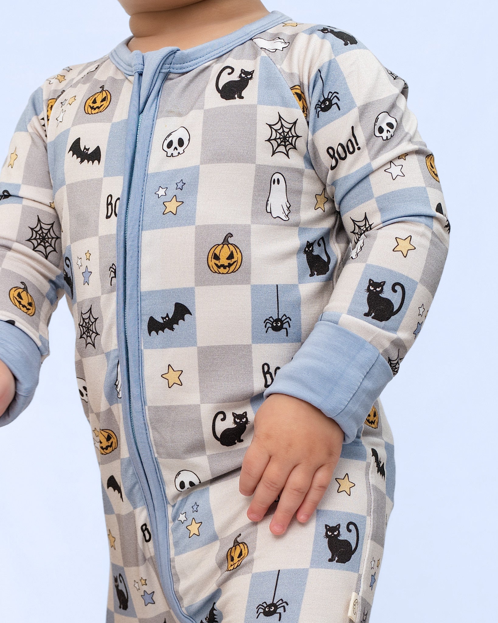 Spooky Checkers Blue Zip Romper-PRE ORDER SHIPS 9/10