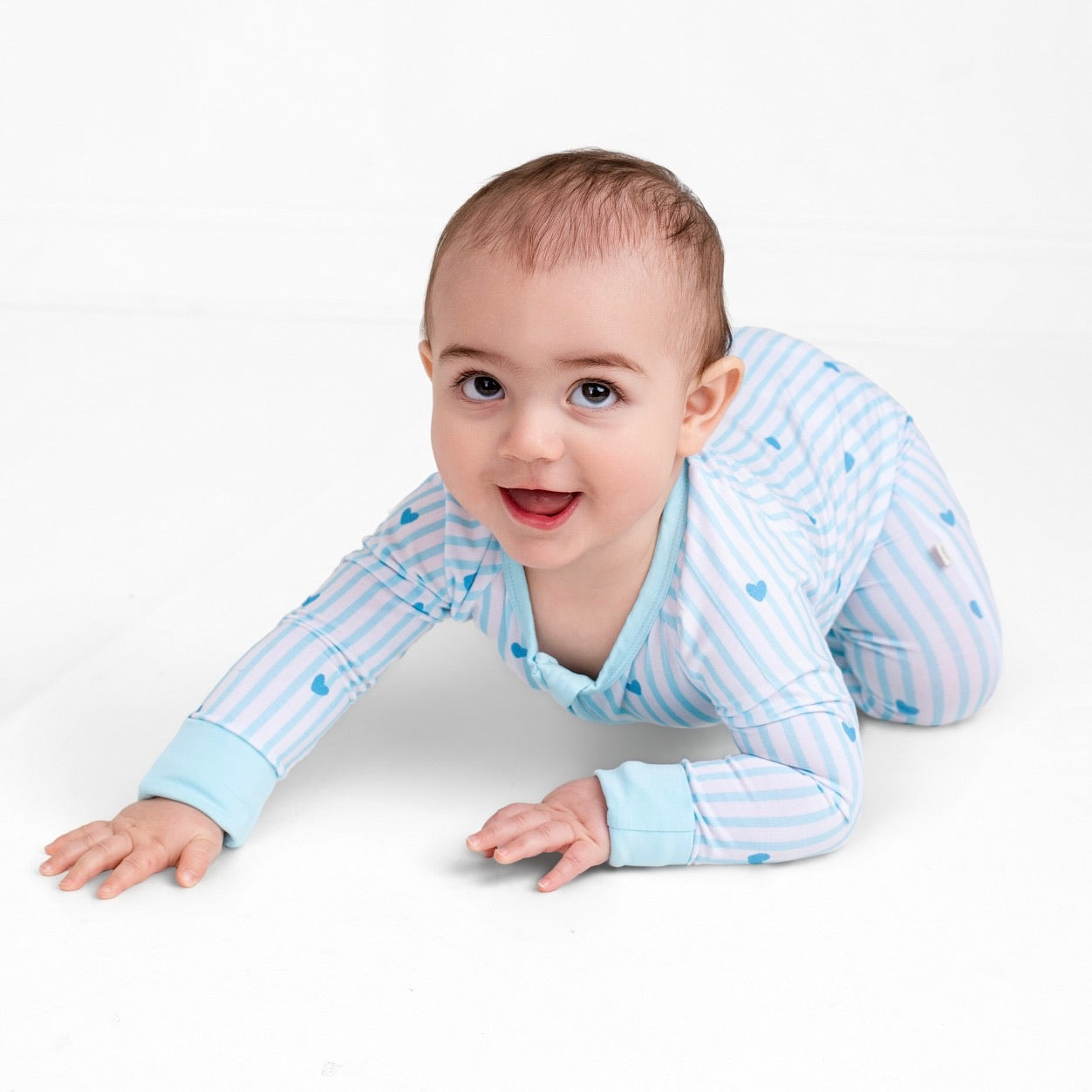 Tiny Hearts Blue Zip Romper