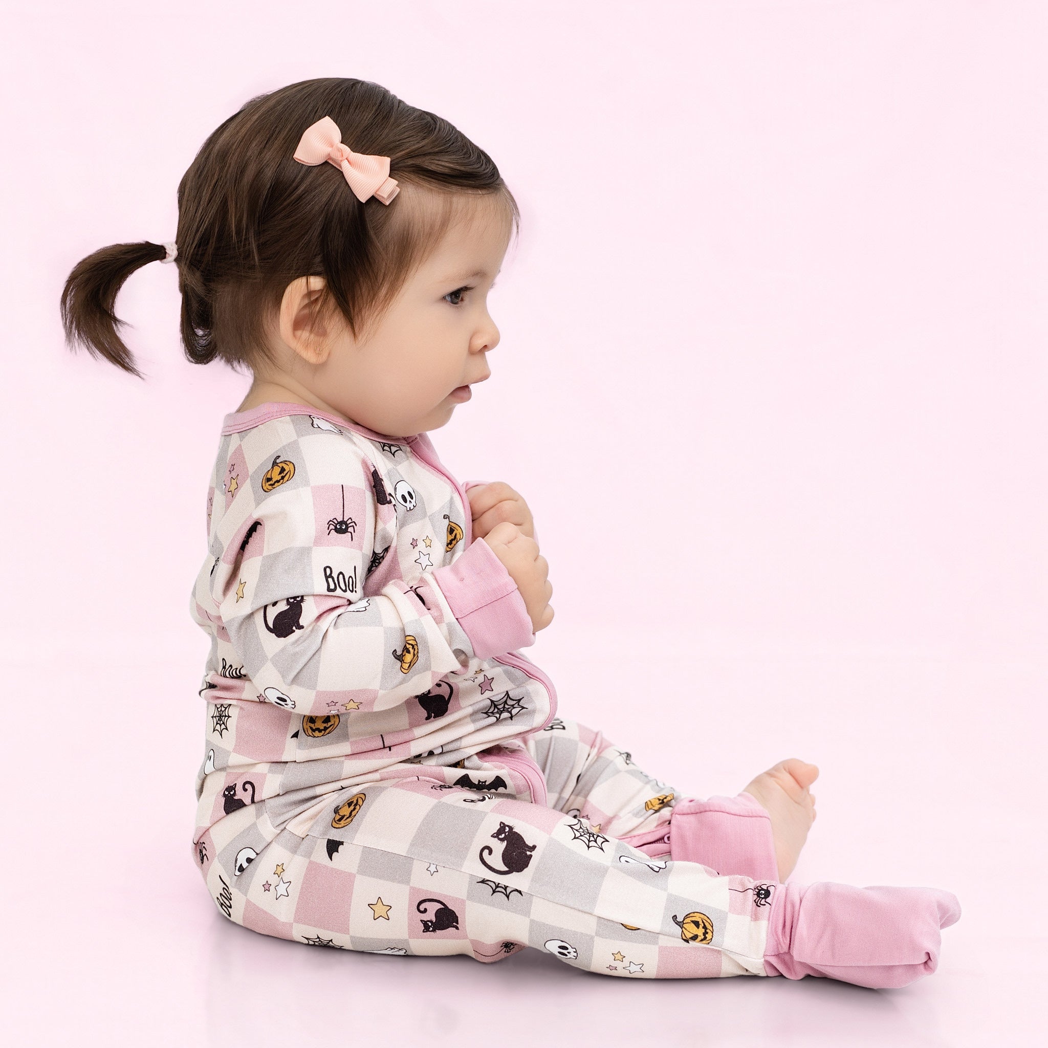 Spooky Checkers Pink Zip Romper- PRE ORDER SHIPS 9/10