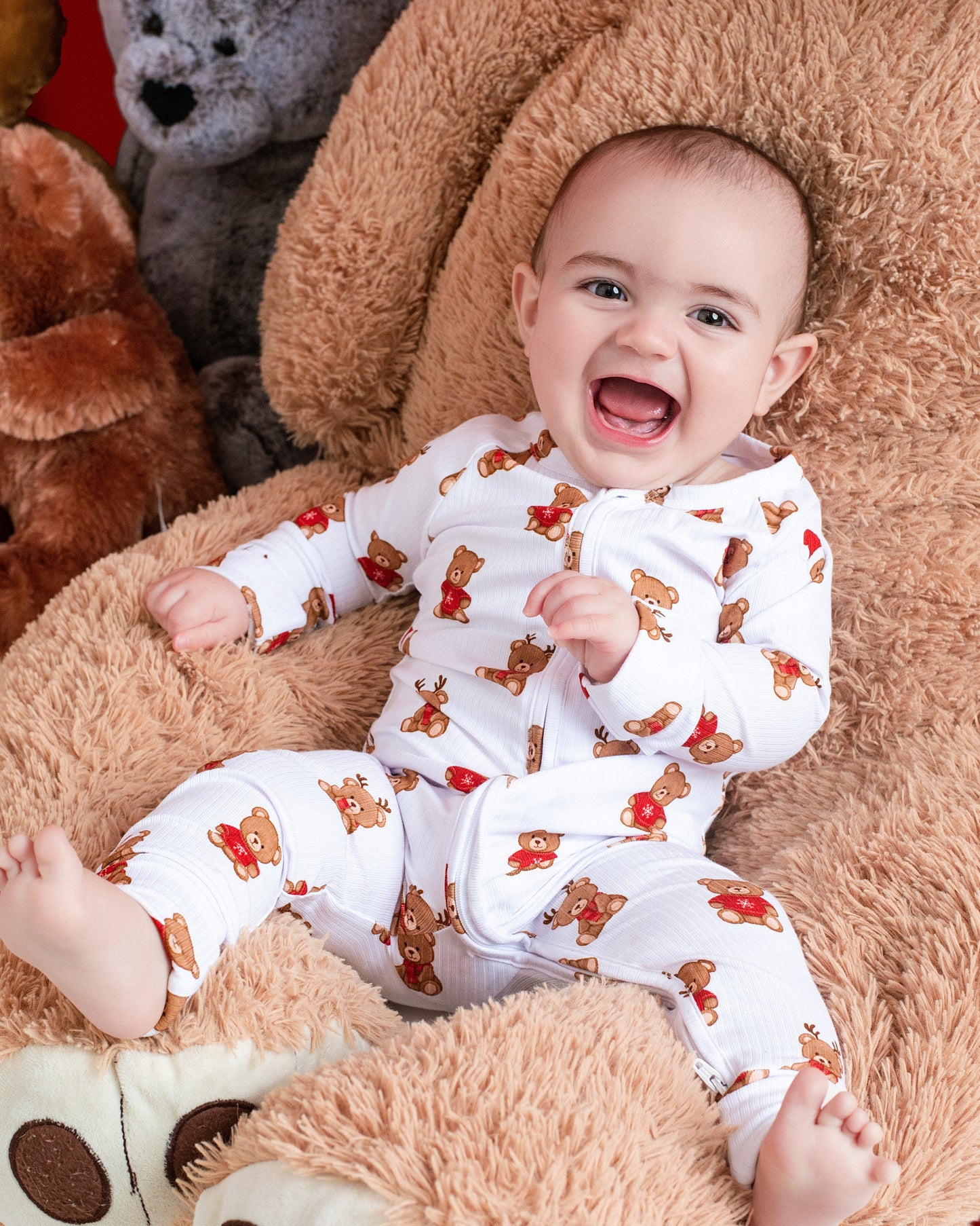 Christmas Bears Ribbed Zip Romper