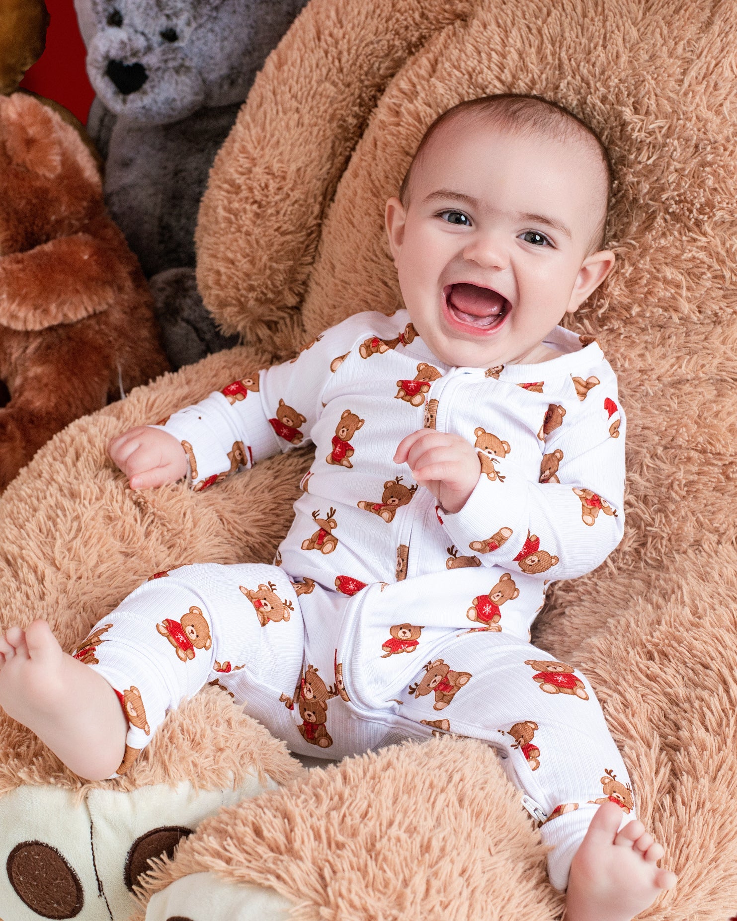 Christmas Bears Ribbed Zip Romper