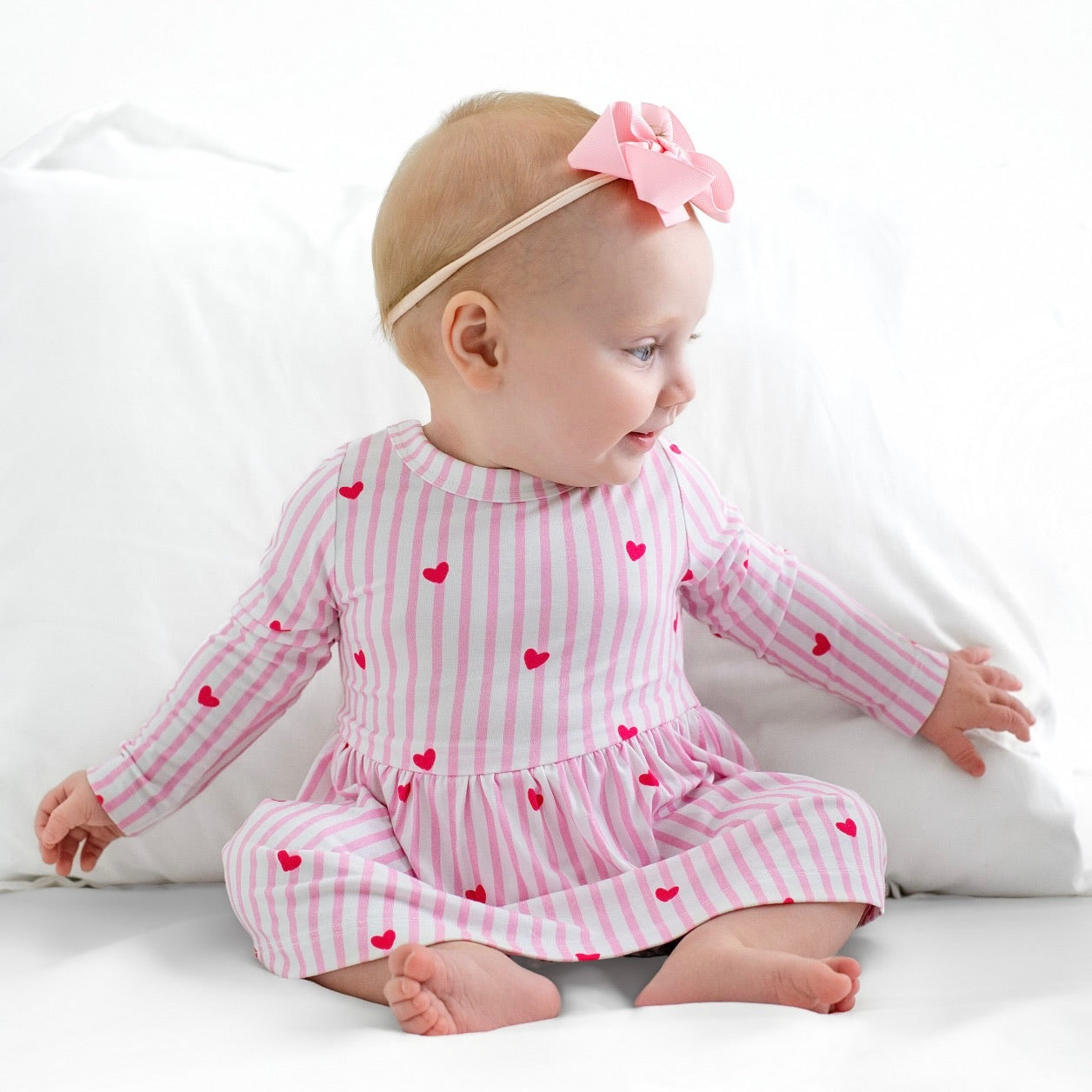 Tiny Heart Pink Twirl Dress with bodysuit