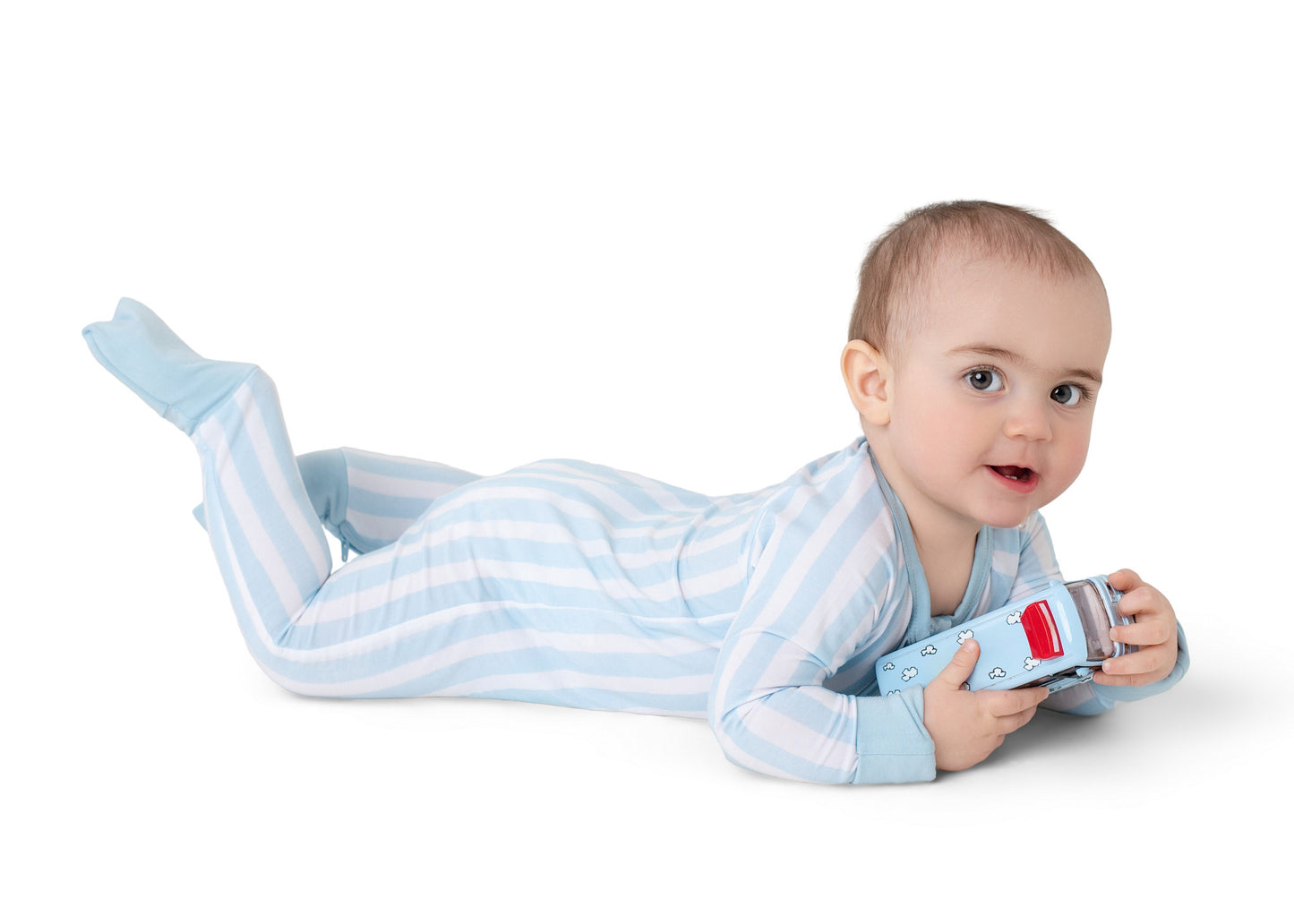 Cotton Candy Blue Stripe Zip Romper