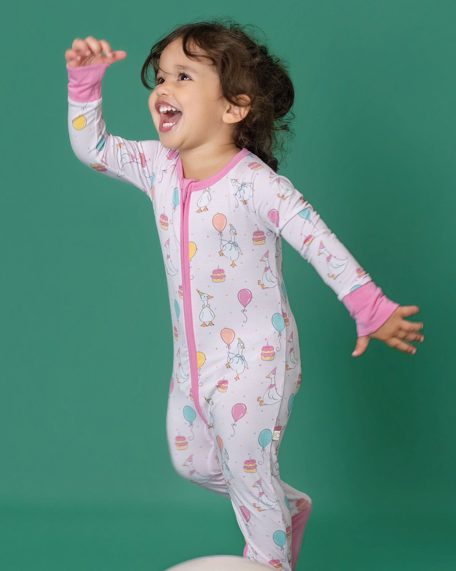 Party Geese Pink Zip Romper