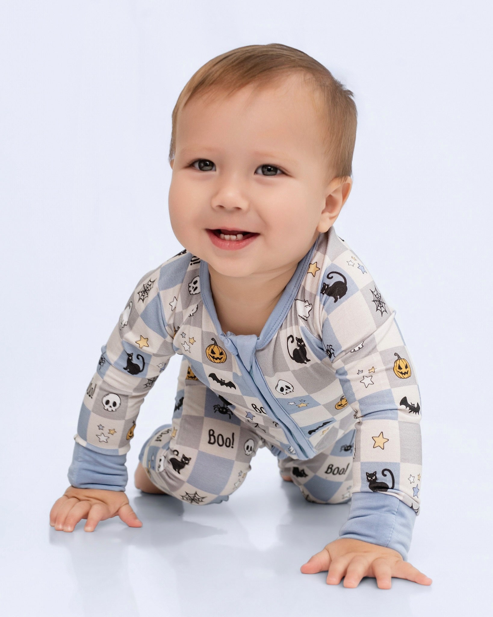 Spooky Checkers Blue Zip Romper-PRE ORDER SHIPS 9/10