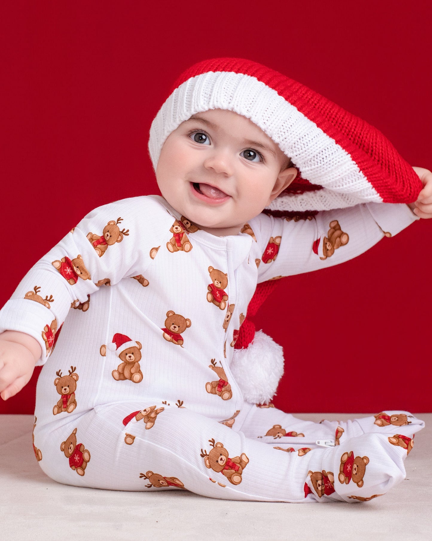 Christmas Bears Ribbed Zip Romper