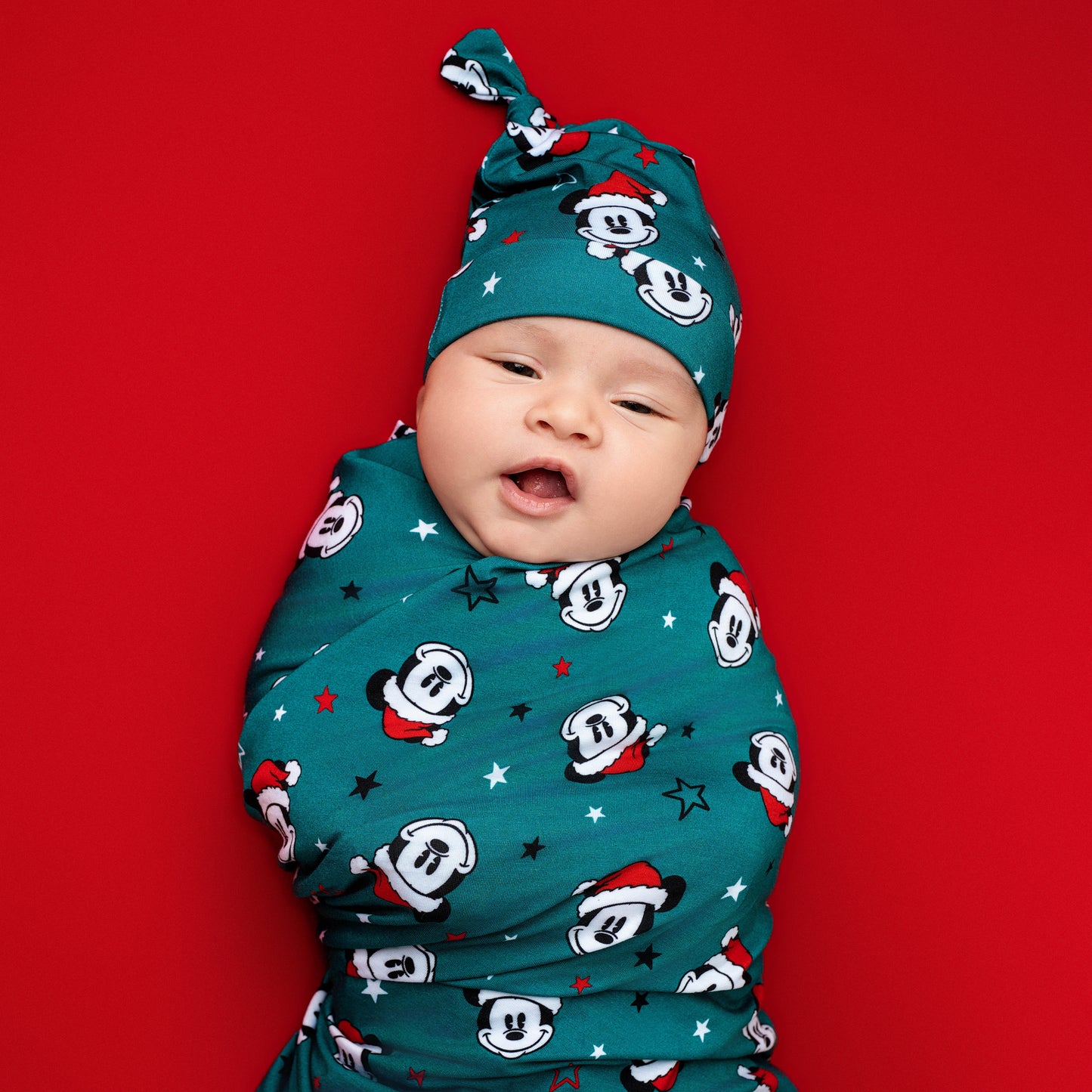 Merry Mickmas Green Swaddle & Hat Set