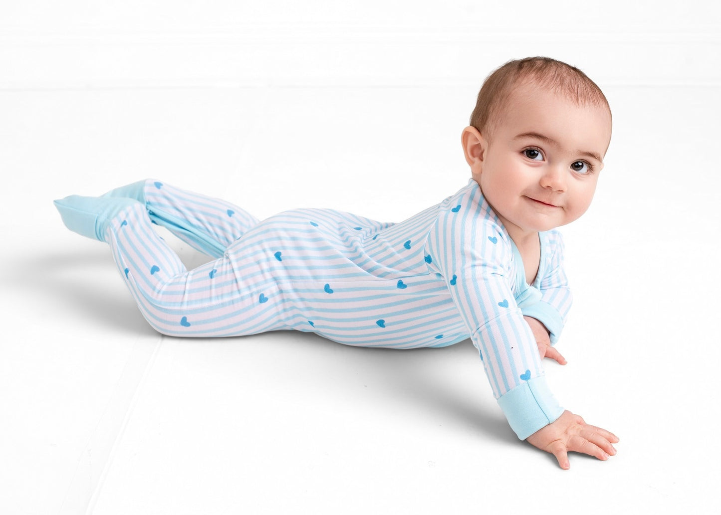 Tiny Hearts Blue Zip Romper