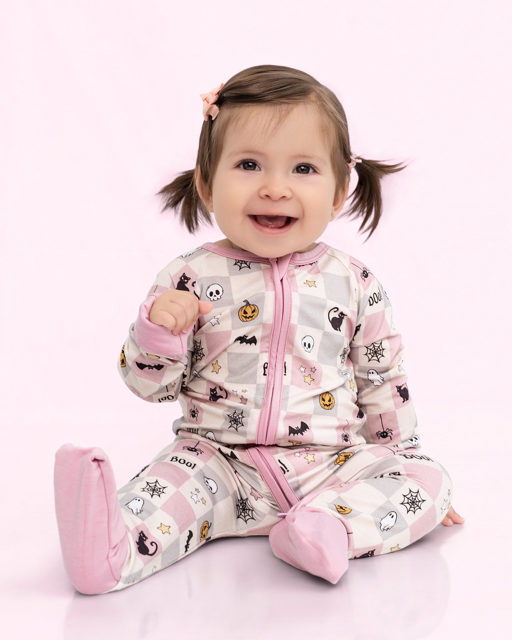Spooky Checkers Pink Zip Romper- PRE ORDER SHIPS 9/10