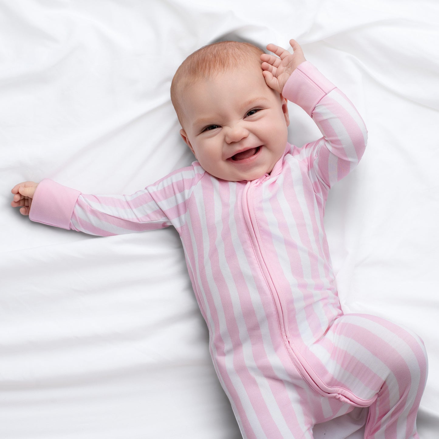 Cotton Candy Pink Stripe Zip Romper