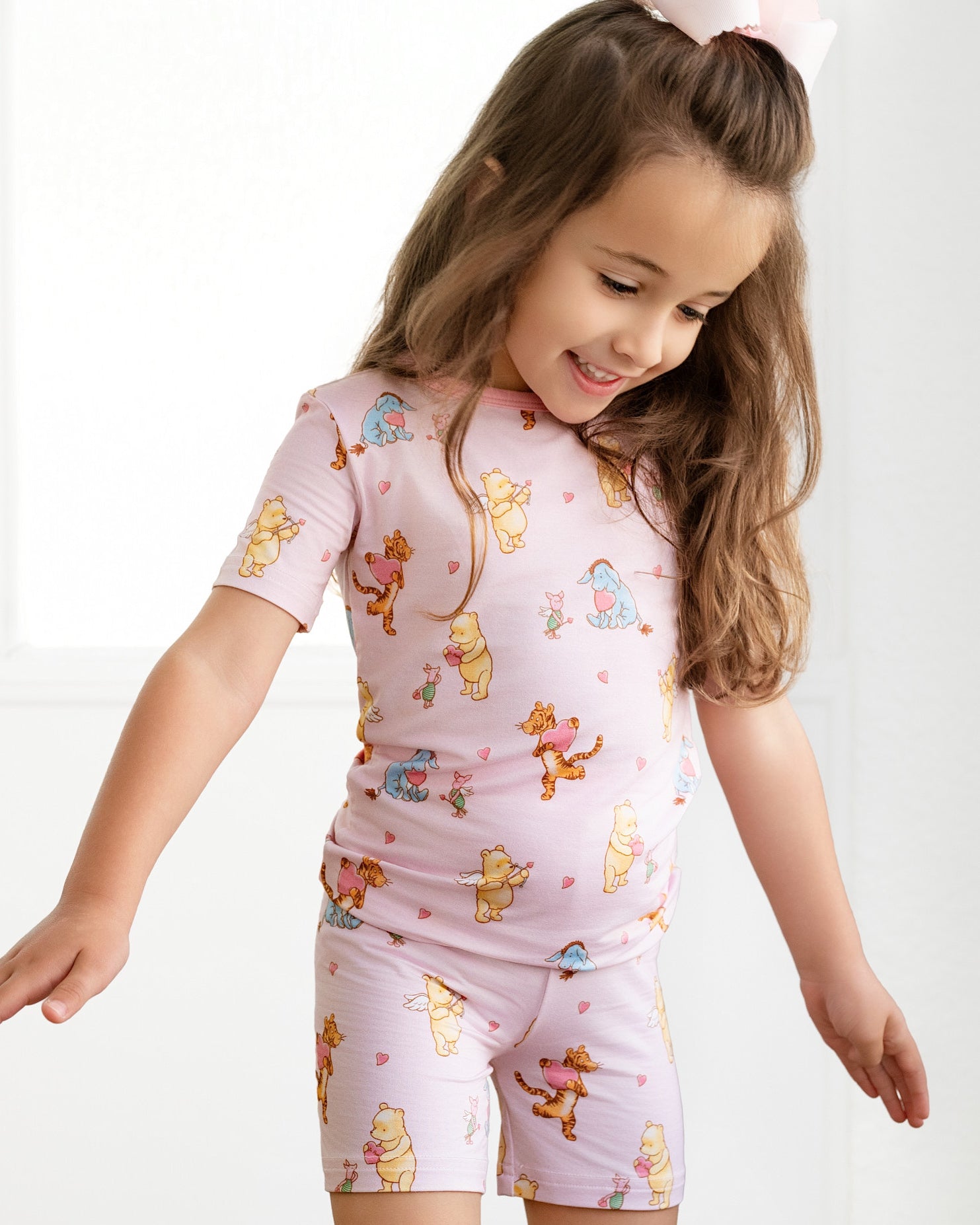 Love Bear Pink Two-Piece Short Sleeve & Shorts Set