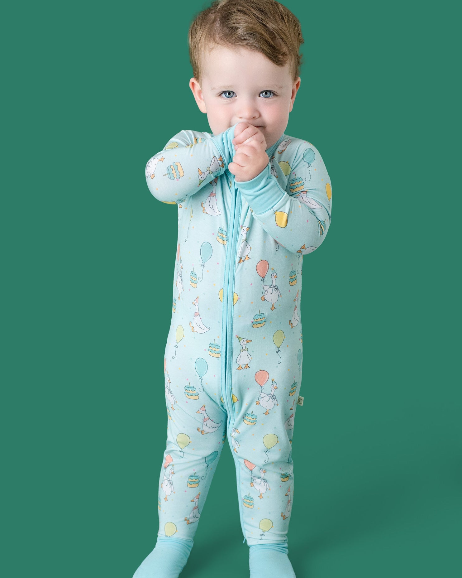 Party Geese Green Zip Romper