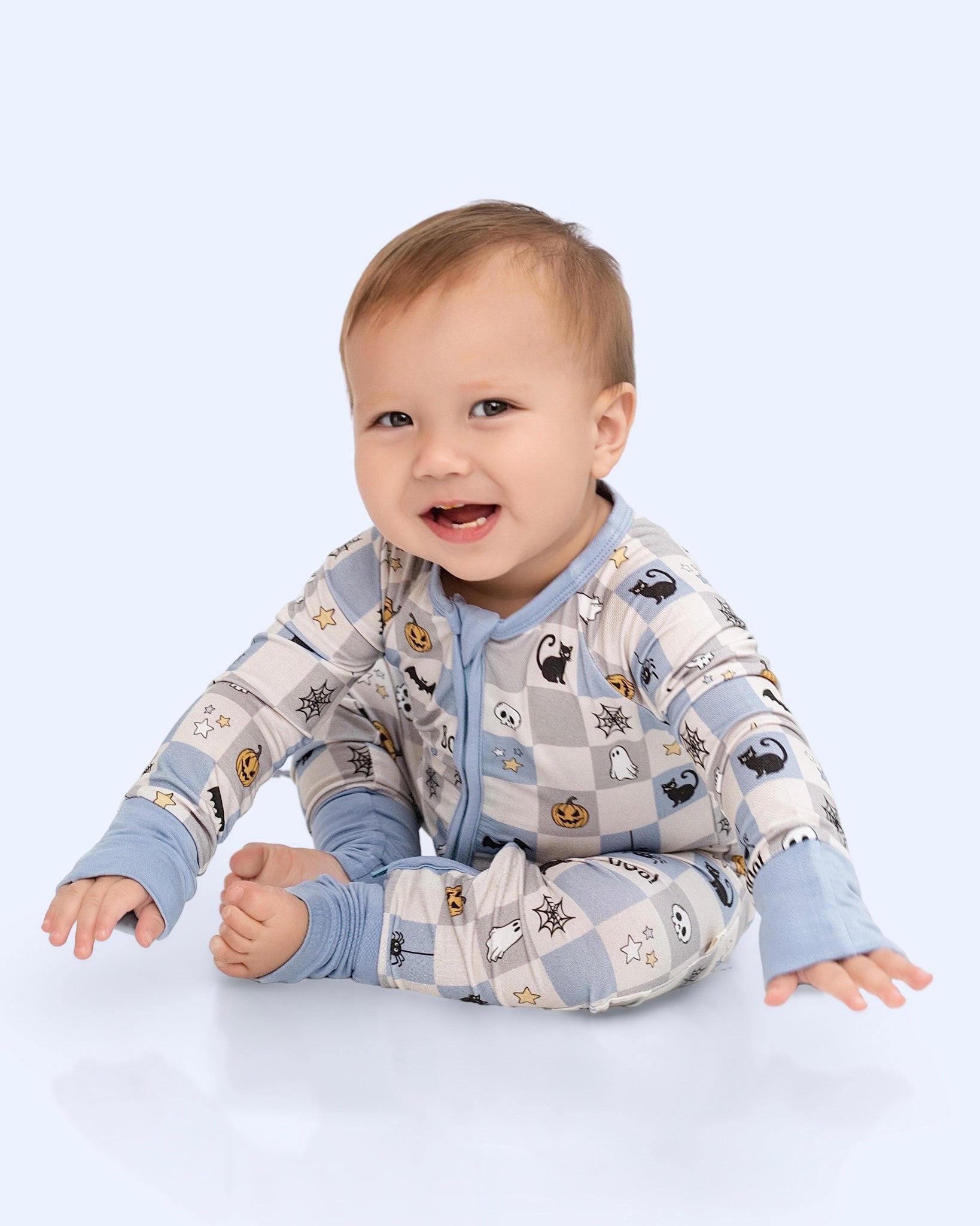 Spooky Checkers Blue Zip Romper-PRE ORDER SHIPS 9/10