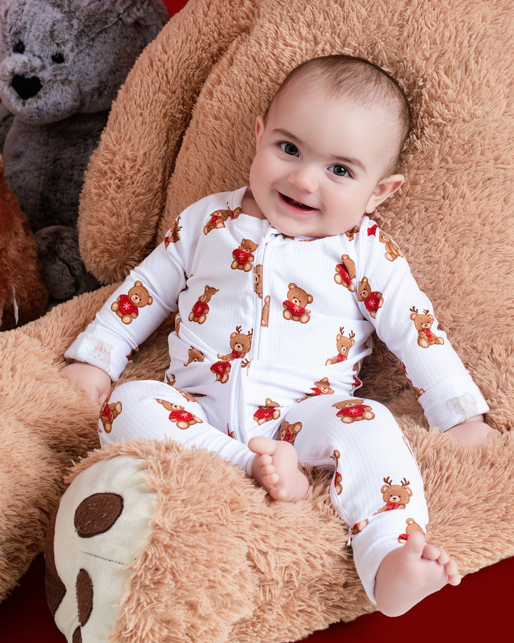 Christmas Bears Ribbed Zip Romper