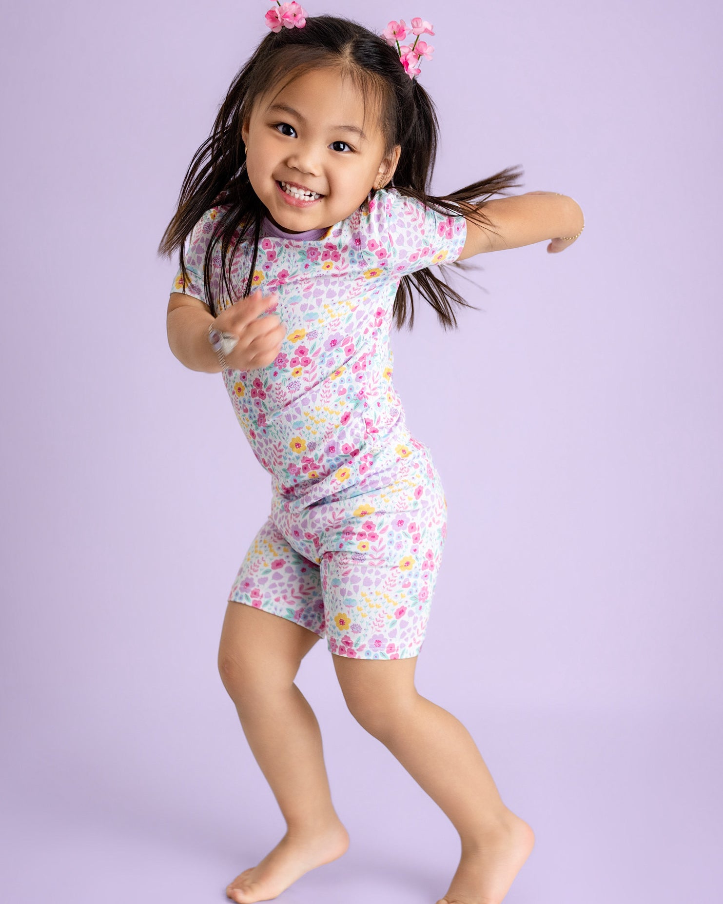 Lavender Bloom Two-Piece Short Sleeve & Shorts Set