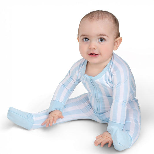 Cotton Candy Blue Stripe Zip Romper