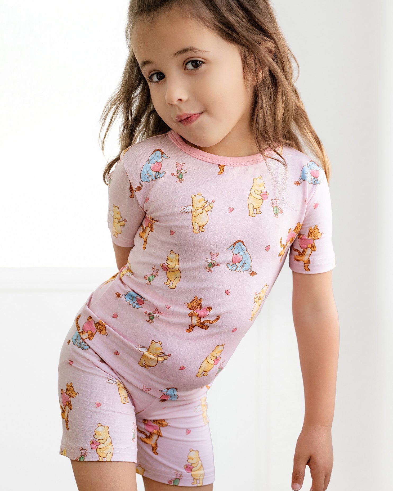 Love Bear Pink Two-Piece Short Sleeve & Shorts Set