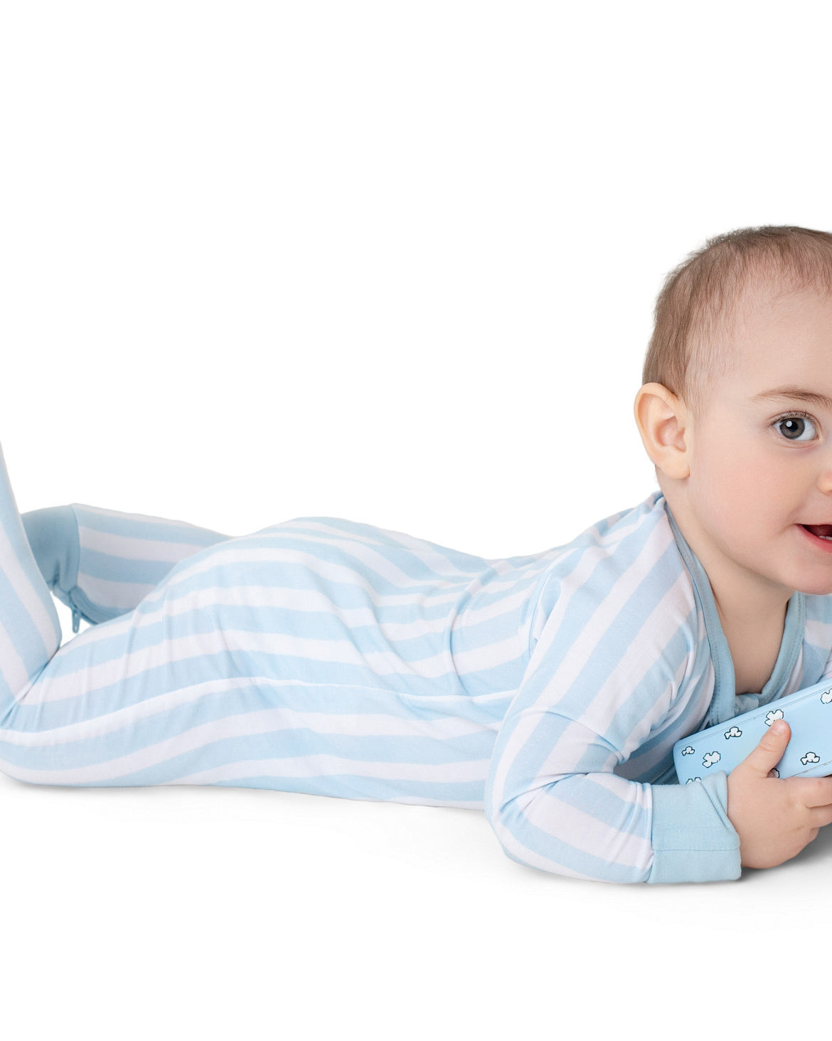 Cotton Candy Blue Stripe Zip Romper