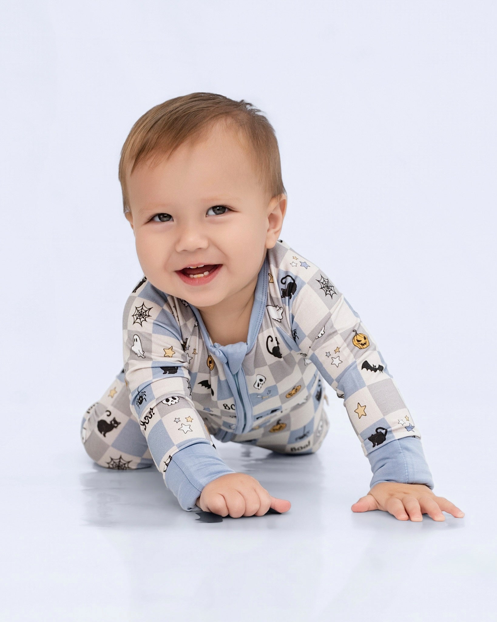 Spooky Checkers Blue Zip Romper-PRE ORDER SHIPS 9/10