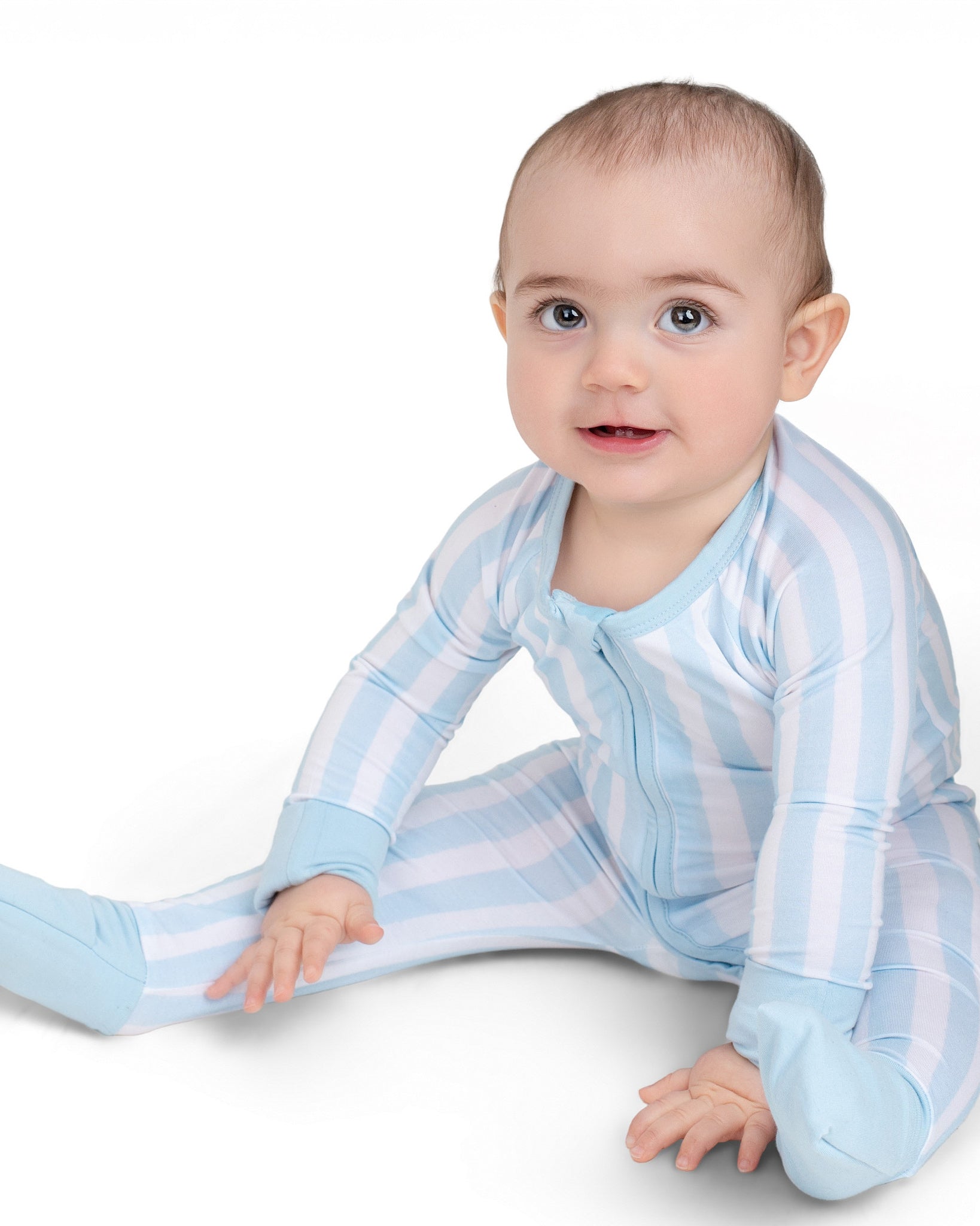 Cotton Candy Blue Stripe Zip Romper