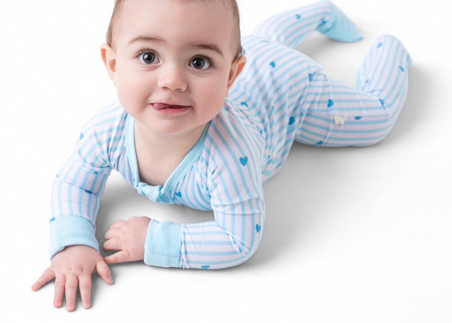 Tiny Hearts Blue Zip Romper