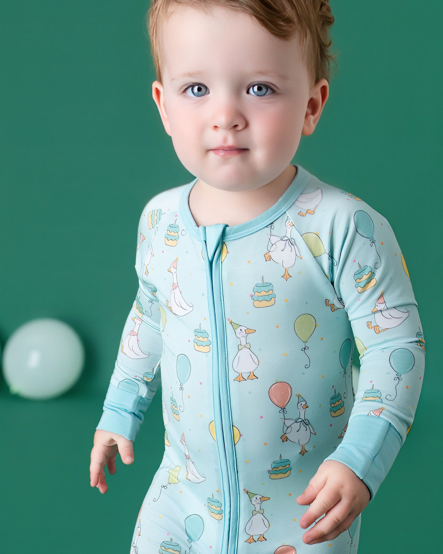 Party Geese Green Zip Romper