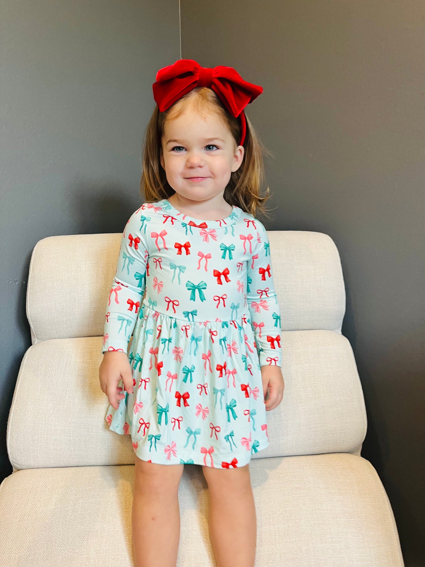 Holiday Bows Twirl Dress with bodysuit
