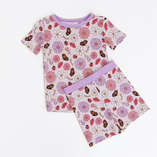 Butterfly Floral Two-Piece Short Sleeve & Shorts Set