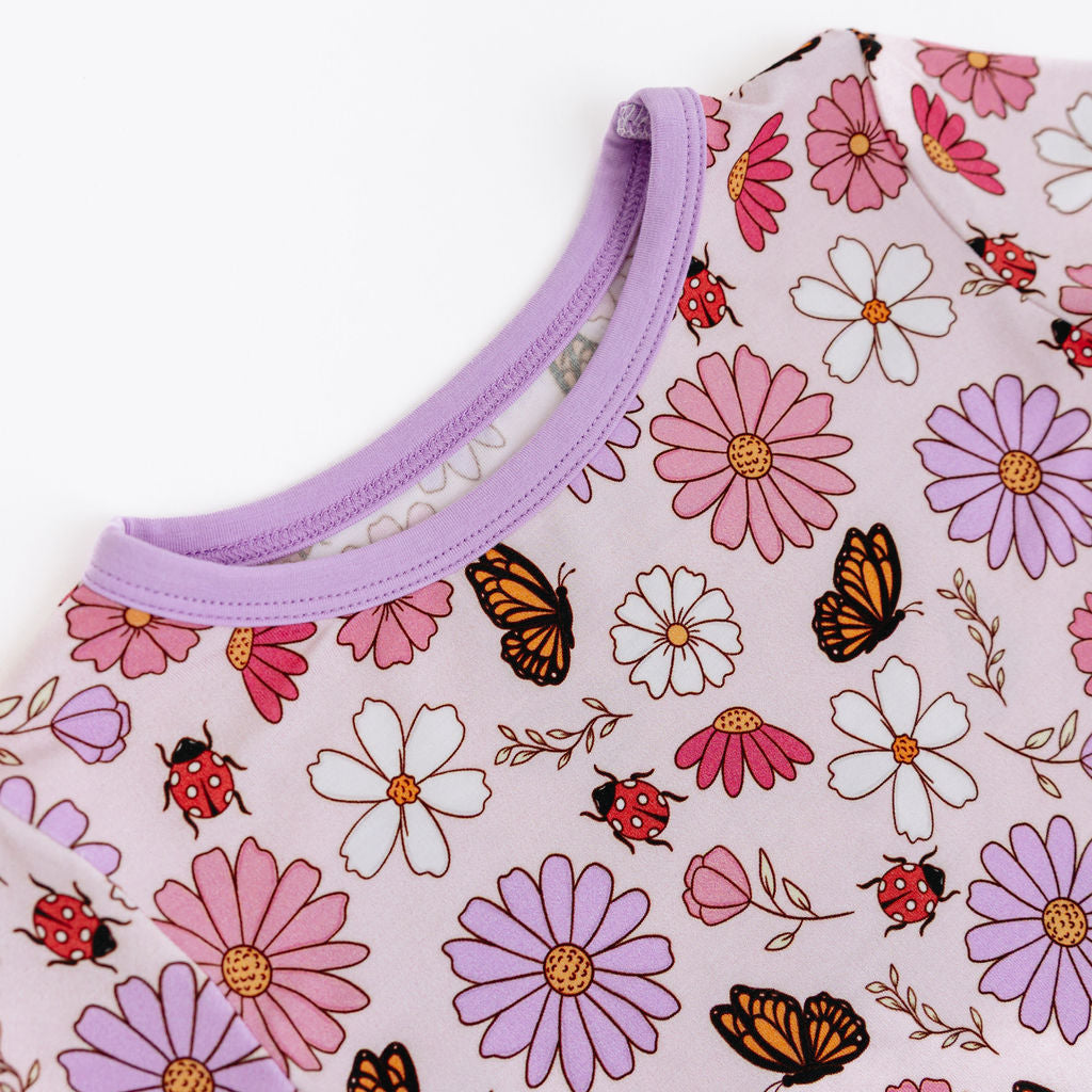 Butterfly Floral Two-Piece Short Sleeve & Shorts Set