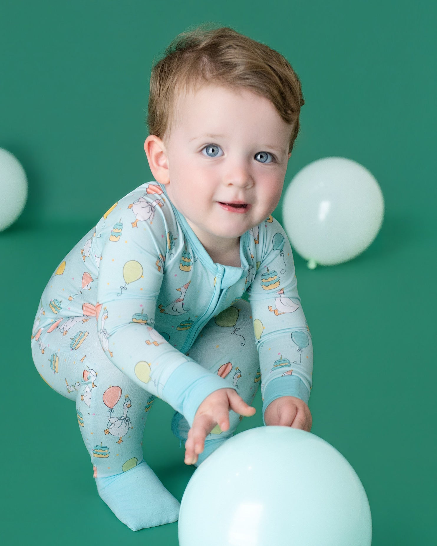 Party Geese Green Zip Romper