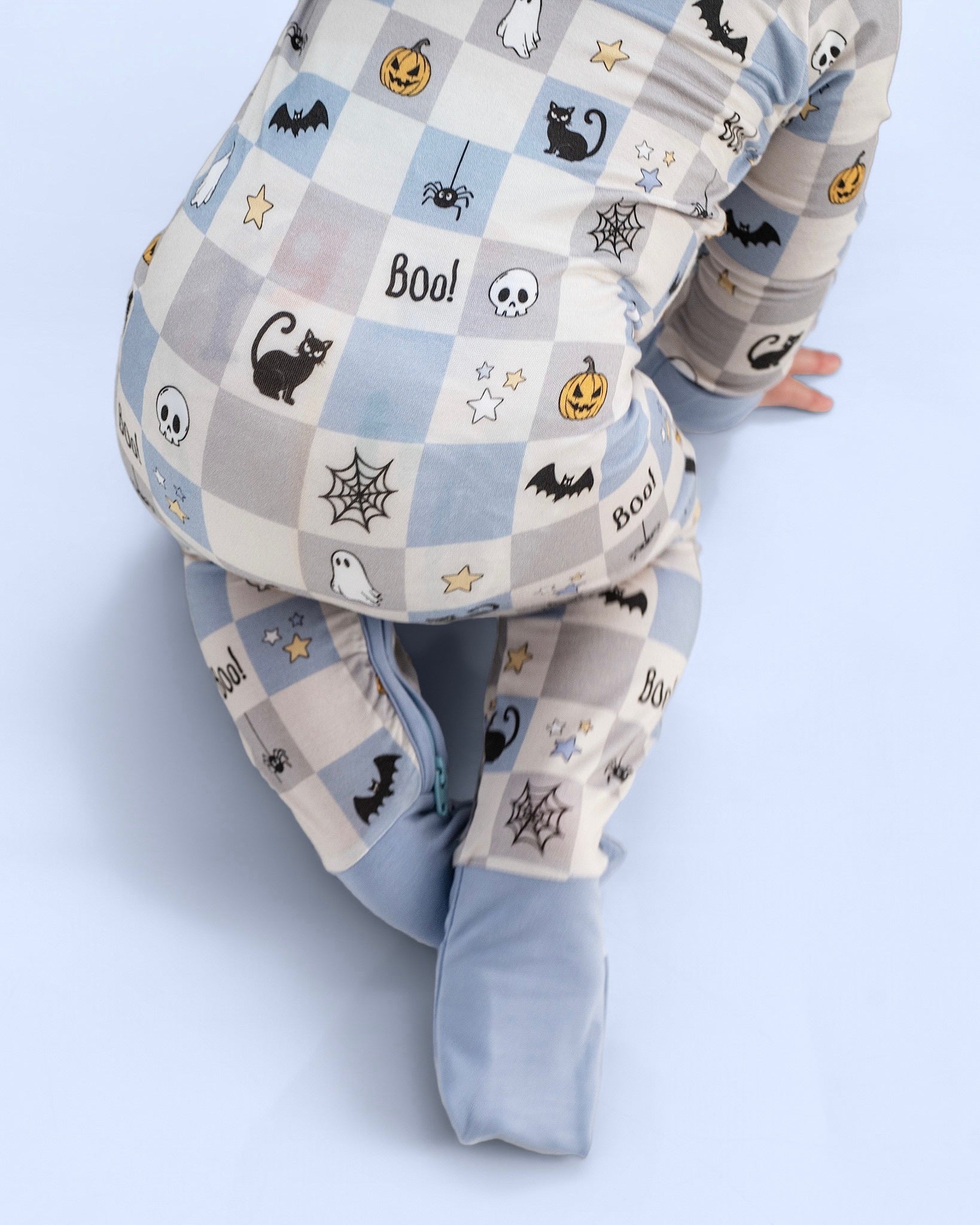 Spooky Checkers Blue Zip Romper-PRE ORDER SHIPS 9/10