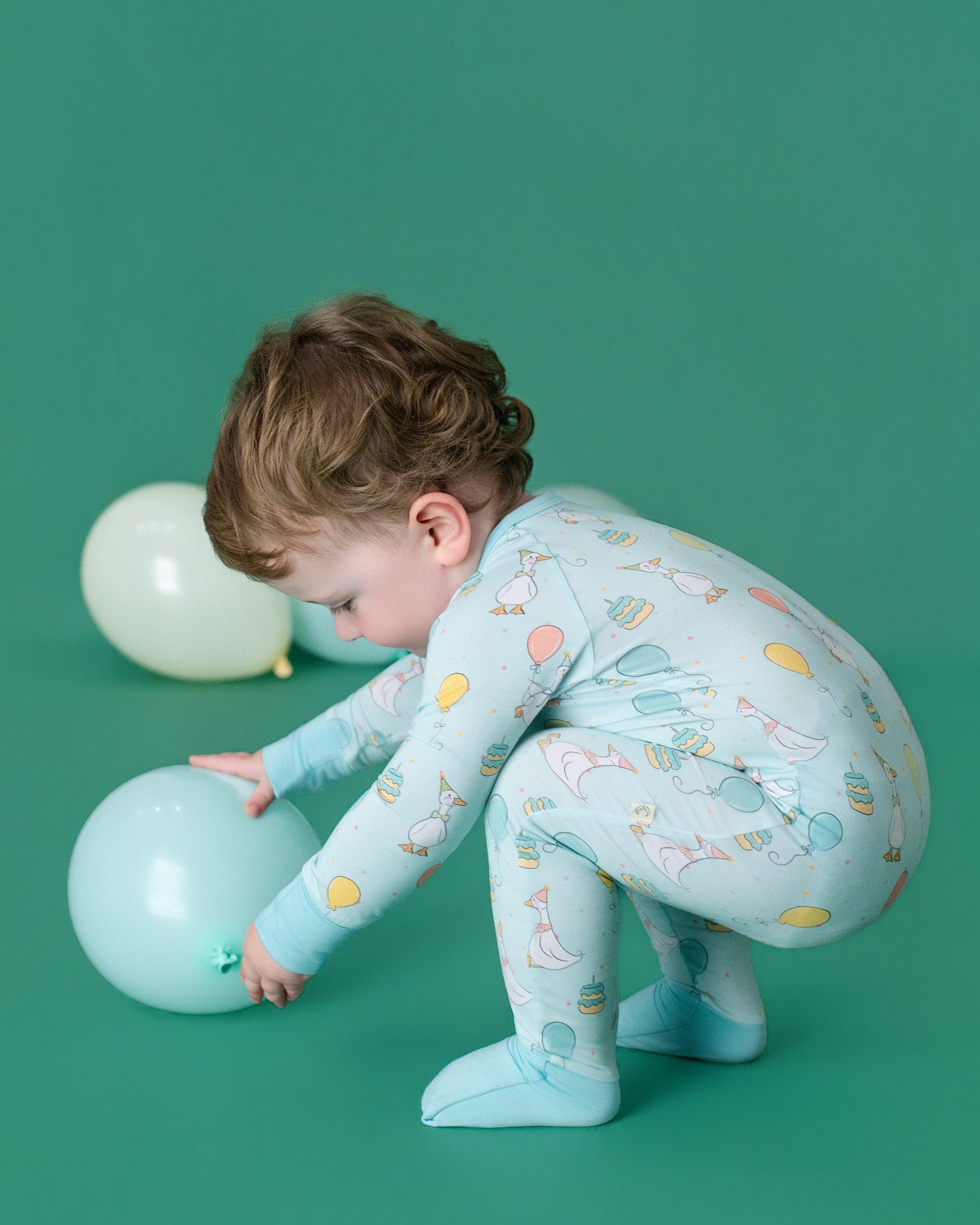 Party Geese Green Zip Romper