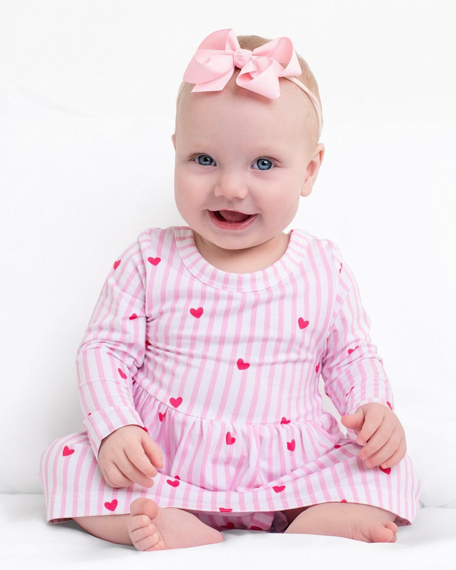 Tiny Heart Pink Twirl Dress with bodysuit